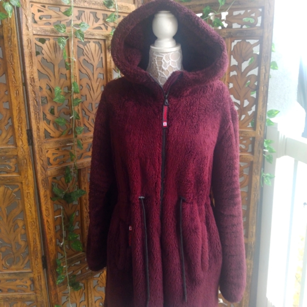 Canada Weathergear Maroon Fleece Jacket, Women's L. Adjustable Waist.
